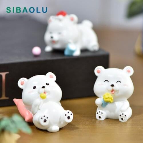 Christmas Resin White Bear Figurine Cartoon Animal Model Home Decor Miniature Fairy Garden Decoration Accessories Modern Statue