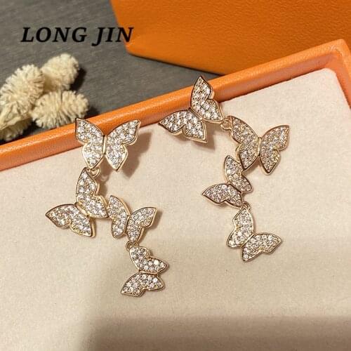 Butterfly Earrings For Women Tassel Temperament Luxury Zircon Crystal Long Section Mori Super Simple Gold Color Jewelry