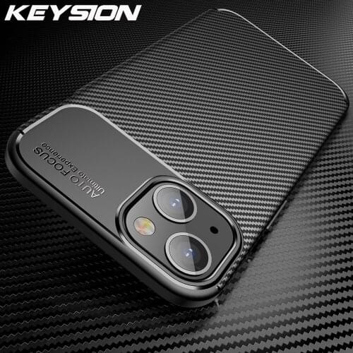 KEYSION Shockproof Case for iPhone 13 Pro Max 13 mini Carbon Fiber Texture Silicone Phone back cover for iPhone 12 Pro Max i11