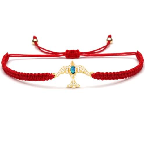 Blue Stone White Cubic Zirconia Copper Bird Charm Bracelet Women Men Airplane Red Pink String Macrame Slide Knot Jewelry Gift