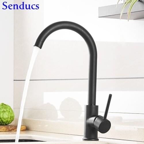 Senducs Kitchen Faucet Black Kitchen Sink Mixer Tap Quality Brass Kitchen Mixer Faucet Single Handle Black Bronze Faucets