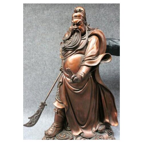 25" Chinese Pure Bronze Warrior Loyalism GuanGong GuanYu God Hold Sword Statue