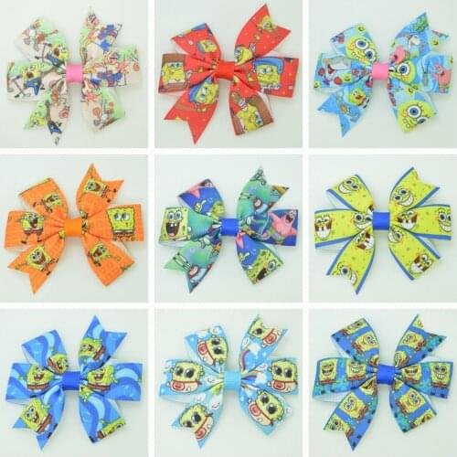 SUPWRF 1 PCS 3.1" Cartoon kids hair accessories hair bows With Clip hair ties Printed Ribbon headwear Retail T0929