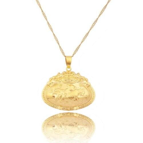 Traditionnal China charm pendant "make you happy forever" gold color pendant jewelry with 45/60cm chain necklace