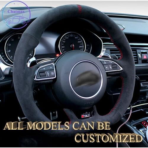 Embroidery Alcantara Car Steering Wheel Cover For Audi RS6/S7/S8/TT/R8 Hand Sewing Suppot Customize Supercar Luxury Texture