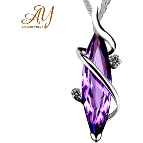 Anillos Yuzuk 925 Silver Jewelry Vintage Genuine Natural Amethyst Pendant With Chain Necklace Pendant Solid Women Jewelry