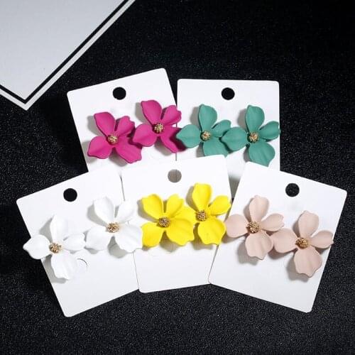 Fashion Boho Painting Big Flowers Ear Stud Earrings Women Charm Jewelry Gifts