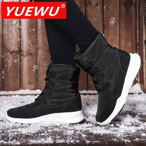 YUEWU Women’S Keep Warm Top Boots Solid Color Casual Snow Shoes Synthetic Plush Lining Leather Splicing Design