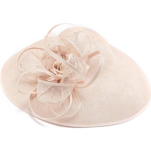 Fedoras Hat Pink Fascinator For Women Elegant Church Linen Headpiece Wedding Woman Hat Fashion Party headband Hair Accessories
