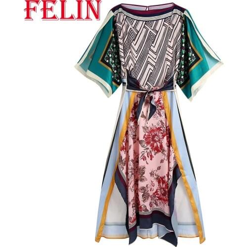 Za 2021 Fashion Autumn Vintage Floral Patchwork Long Kimono Dress O Neck Short Wide Sleeve Side Split Dress Elegant Vestidos