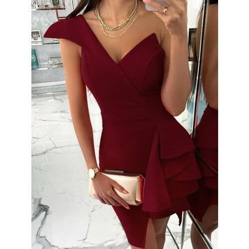Elegant Lady Sexy Sleeveless Party Women Dress V Neck Off Shoulder Mini Dresses Summer Solid Work Office Dress Overalls M0617