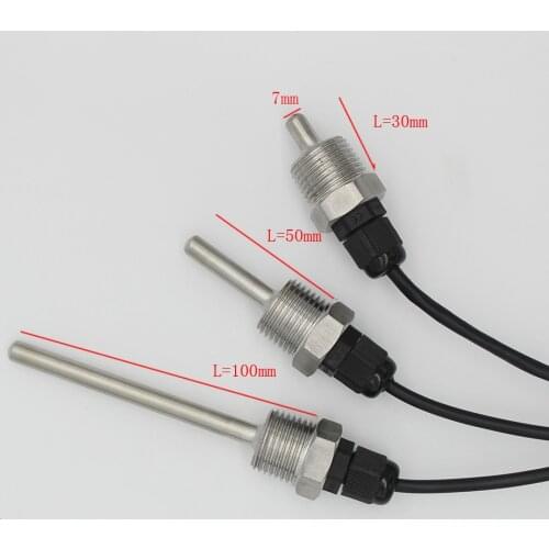 1x DS18B20 Digital Temperature Sensor G1/2" Thread Probe DIA=7mm 1m PVC 3-core Wire SUS304 Stainless Steel Shell L30mm- L150mm