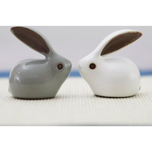 2Pcs/set Mini rabbit Tea pet figurines Ceramic Animal bunny Arts and Crafts fairy garden miniatures home decoration gifts