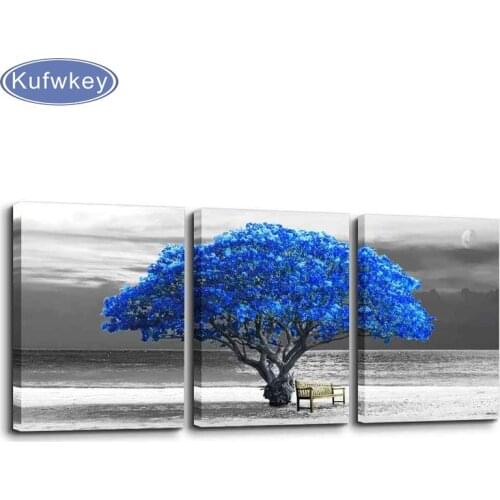 3 piece black and white with blue trees The moon scenery Diamond Painting Cross Stitch 5D DIY Full Diamond Embroidery Mosaic