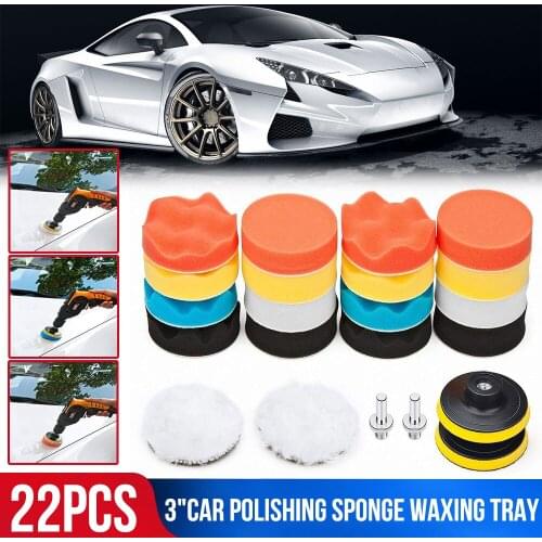 3in 22Pcs Car Polishing Disc Polishing sponge waxing tray Waxing Sponge Wool Wheel Polishing Pad For Car Polisher Drill Adapter