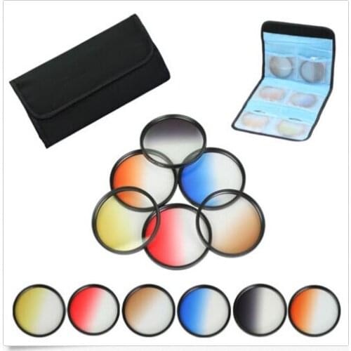 77mm 6pcs Graduated Grey+blue+green+purple+yellow+red Color ND Neutral Density Filter Kit case For canon nikon 14-70