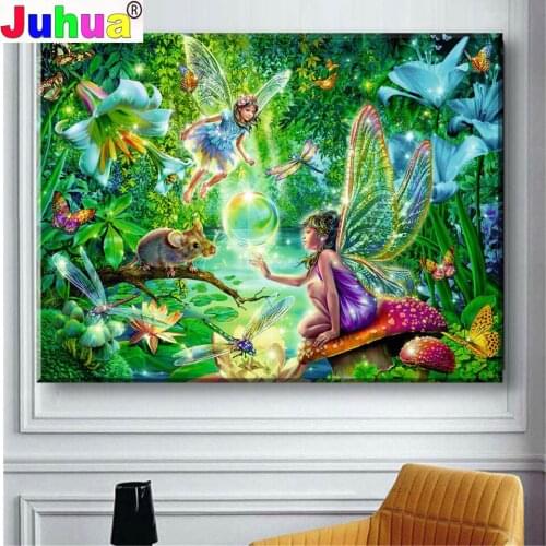 5D Diy Diamond Painting Cross Stitch Forest Wonderland Fairy Mosaic Full Diamond Embroidery Animal Fresh Flowers Landscape