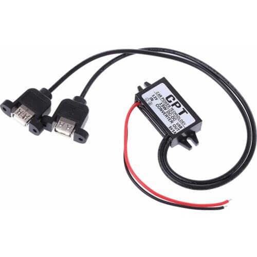 1pc Auto Car USB Charger Adapter DC 12V to 5V 3A 15W Dual USB Charger Converter Module Cable Power Adapter