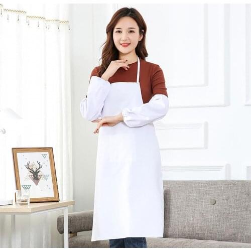 Pure White Unisex Short Half Oversleeves Bib Aprons Kitchen Cooking Supplies for Women Man Aprons Dishwashing Cleaning Tools