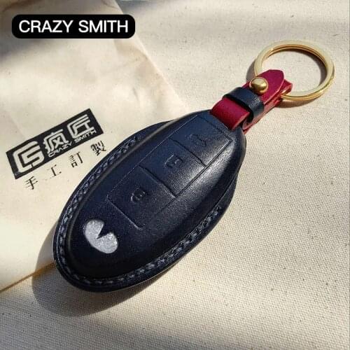 Crazy Smith Handmade Smart Car Key Case Cover for Infiniti 100% Genuine Leather Vegetable Tanned Leather Super Craftsmanship