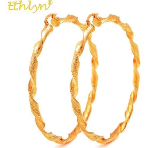 Ethlyn Gold Color Big Hoop Earrings Round Circle Earrings for Women 2018 Jewelry Birthday Gift 78mm*4mm Wire Drawing Earrings