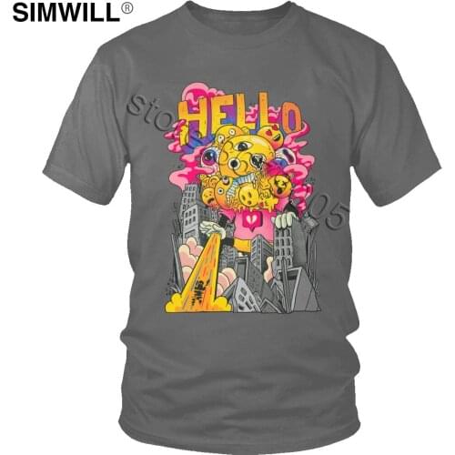 Fashion Hello Devil T Shirt Men Cute Short Sleeve Pure Cotton Tees Top O Neck Destroy T-Shirts Large Size Graphic Print Tshirt