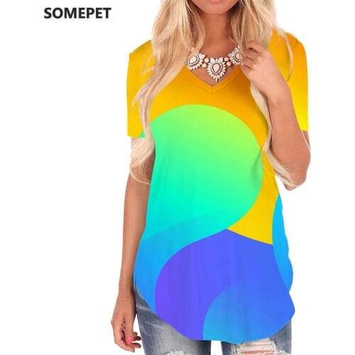 SOMEPET Colorful T Shirt Women Graphics V-neck Tshirt Abstract Funny T shirts Psychedelic Shirt Print Womens Clothing Summer