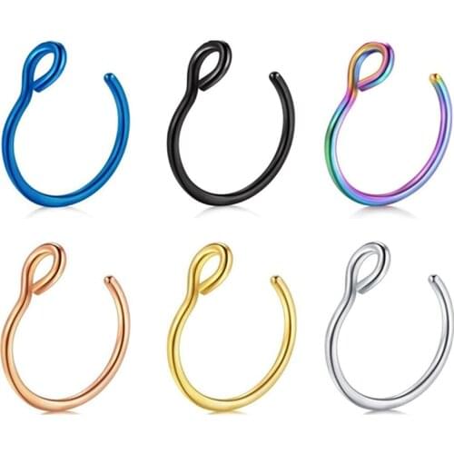 1Pc Stainless Steel Fake Nose Ring Hoop Septum Rings C Clip Lip Ring Earring for Women Fake Piercing Body Jewelry Non-Pierced