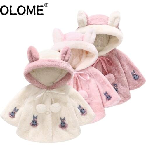 OLOME Hooded Kids Jacket Faux Shearling Jacket for Baby Girl Fleece Infant Cloak Christmas Girls Dress Up Cute Toddler Outwear