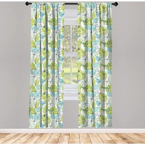 Leaves Curtain Doodle Birds and Flowers with Foliage Hearts Ornamental Print Window Treatment Living Room Bedroom