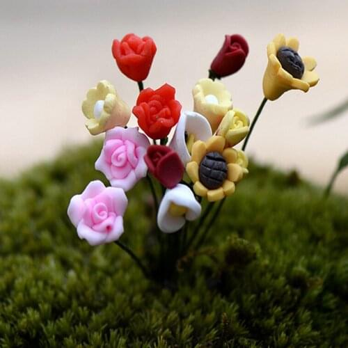 6 Pcs Mini Flower Miniature Accessories Sunflower Rose Flower Fairy Garden Home Houses Decoration Mini Craft Micro Landscaping