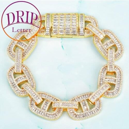 Baguette Zircon Cuban Bracelet 18mm Chain For Men Hip Hop Trendy Cool Rock Jewelry