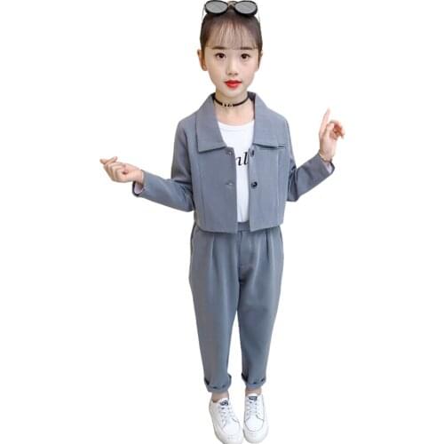 Girls Clothes Solid Jacket + Pants Teenage Girls Suit Set Casual Style Girls Sets Spring Autumn Kid Clothes 3T-14T