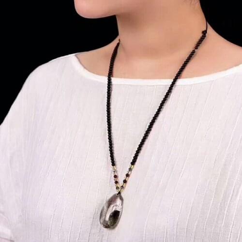 Wholesale Green Ghost Natural Crystal Pendant Hand Carved Flower Plate Necklace Wealth for Women Men Fashion Simple Jewelry