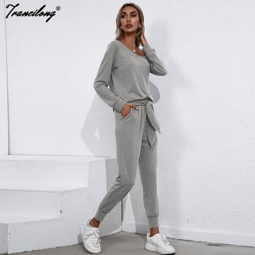 Autumn Slim Bandage Pants Suit O Neck Pullover Top 2 Pieces Set Women Soild Casual Holiday Outfits Vetement Femme Tracksuit 2021