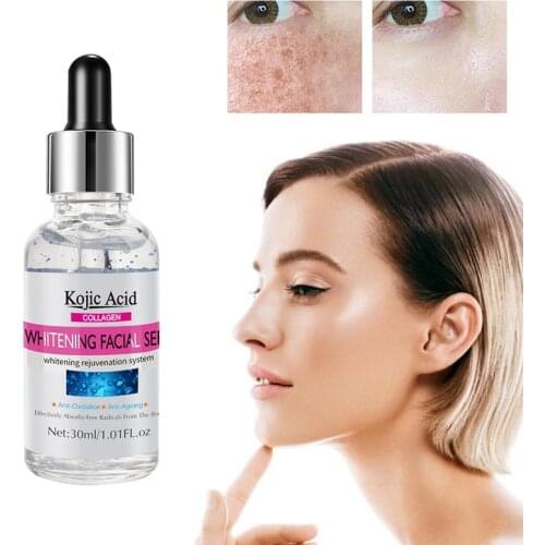 Kojic Acid Collagen Whitening Facial Serum Hydrating Lighten Freckle Face Essence Anti-oxidation Brightening Skin Face Solution