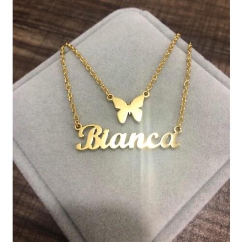 Personalized Double Pendant Necklace Custom Star Moon Crown Flower Butterfly Name Choker Necklaces For Women Girl Birthday Gifts