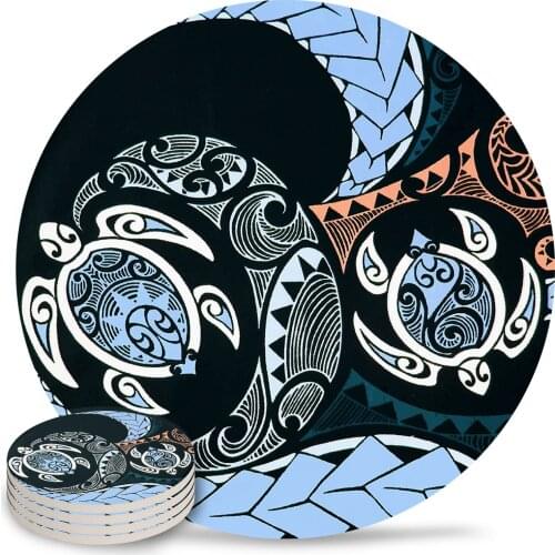 Polynesian Texture Coasters Coffee Table Decor Kitchen Accessories Ceramic Coaster Dinning Table Decoration Placemats