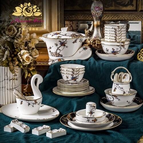 Christmas Jingdezhen high quality bone china tableware pomegranate pattern 60 PIECES ceramic bowls and dishes