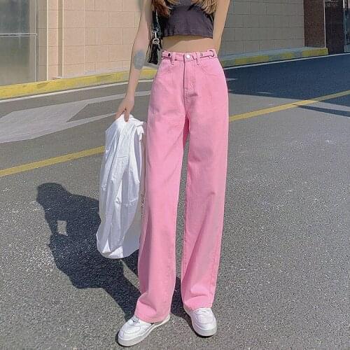 Pink Straight Jeans Women 2021 High Waist Long Mom Jeans Streetwear Plus SIze Denim Pants Jean Femme
