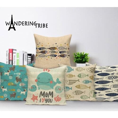 Cartoon Animal Pillow Case Marine Fish Sofa Cushions Nordic Cover Ocean Crab Linen Home Decor Bed Pillow Cushion Covers Kissen