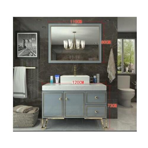 Light luxury bathroom cabinet combination dark green sink basin cabinet rock plate integrated basin Feng Shui mirror bathroom ca
