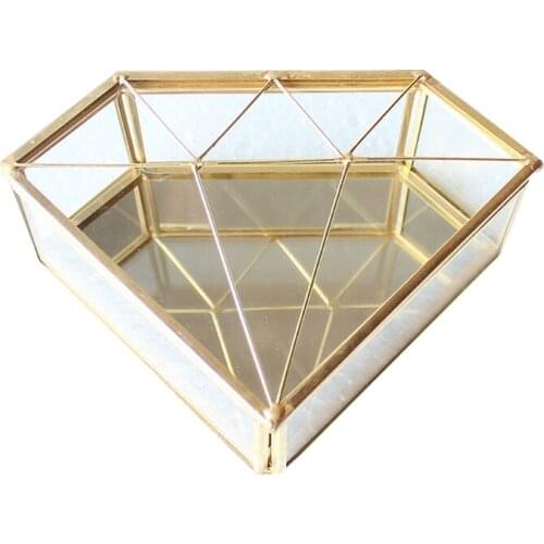 Diamond Shape Box Glass Jewelry Storage Box Ring Necklace Dressing Table Makeup Organizer Storage Container