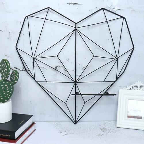 Iron Heart-shaped DIY Grid Mesh Picture Rack Photos Postcard Holder Storage Shelf Wall Hanging Home Bedroom Decor 1Pc