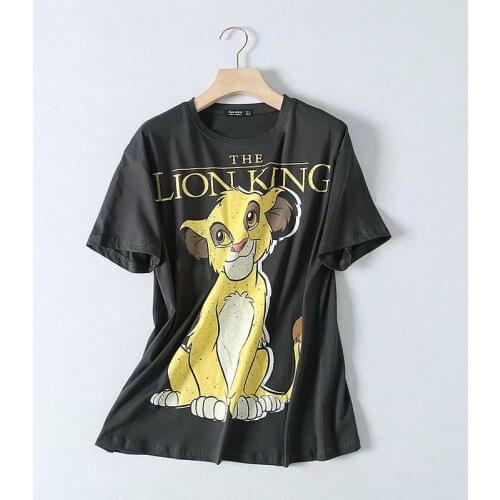 Disney Cartoon Simba Shirts for Women Print Round Neck Short-sleeved Women Fashion Clothing Graphic T-Shirts Harajuku Kawaii