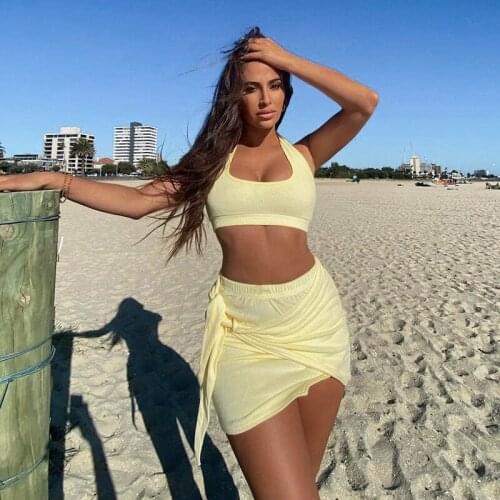Women Sleeveless Cami Crop Top and Bandage High Waist Skirt Bodycon Summer Clothes Y2K Beach Style Two Piece Set Streetwear