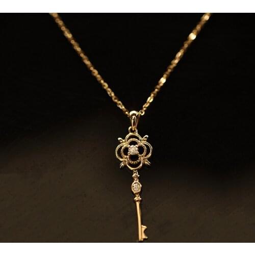Silvology 925 Sterling Silver Zircon Key Pendant Necklace Ladies Elegant 14K Gold Light Luxury Necklace Womens Festival Jewelry