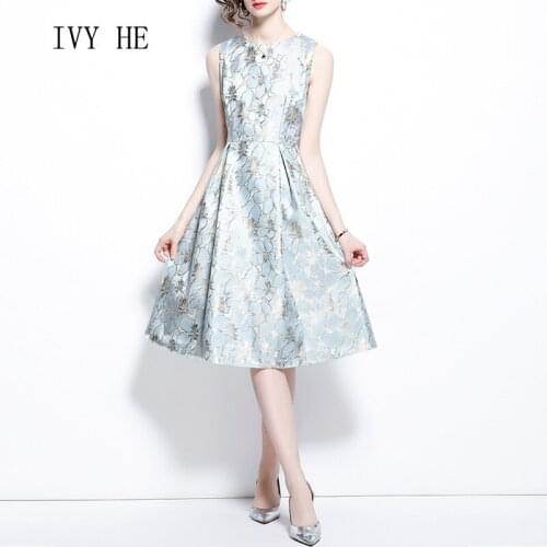 IVY HE High Quality Summer Dress Woman Clothing New Luxury Jacquard Stitching Midi Long Dress Traf Robe ZA Vintage Party Dresses