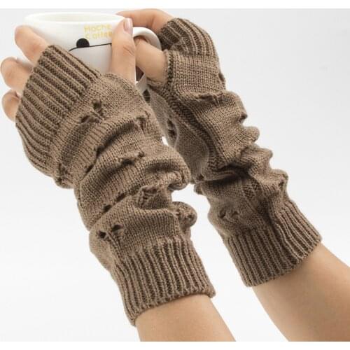 Winter Warm Women Gloves Grils Wrist Arm Crochet Knitting Hollow Heart Mitten Warm Fingerless Outdoor Cycling Gloves