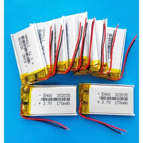 10 pcs 3.7V 170mAh 302035 lithium polymer lipo rechargeable battery cells for MP3 GPS bluetooth headset video pen camera